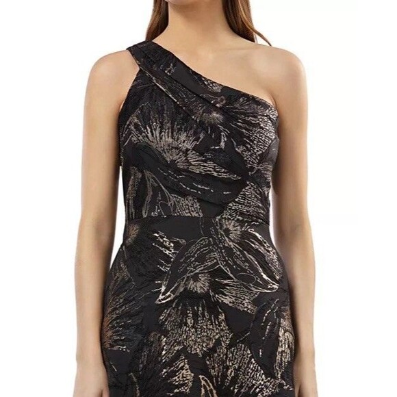 Carmen Marc Valvo Formal One Shoulder Gown Dress Black Gold Brocade NEW Sz 2 - Picture 3 of 13